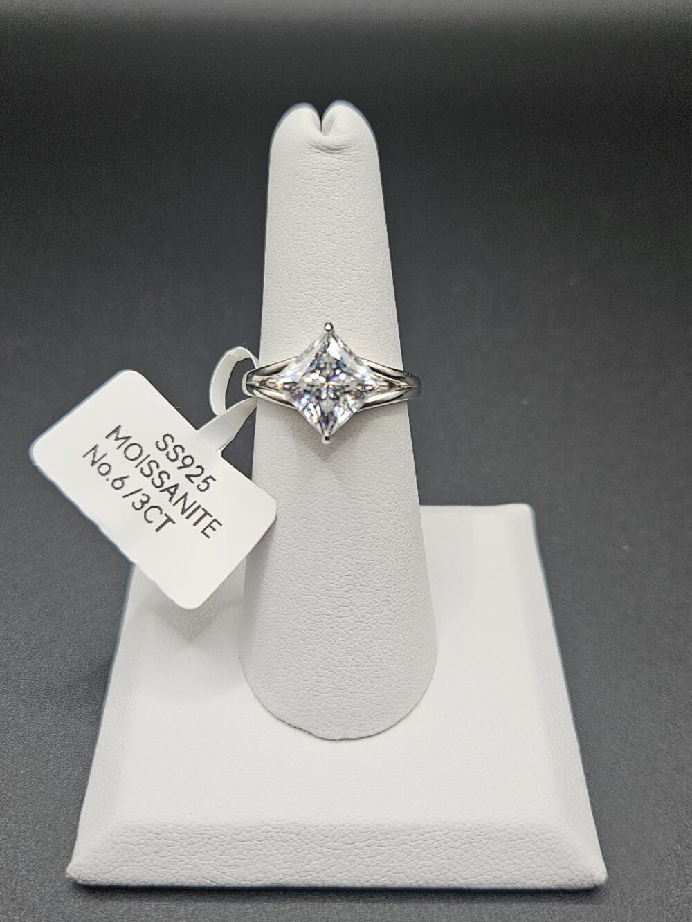 3ct Moissanite S925 Sterling Silver Princess Ring Size 6